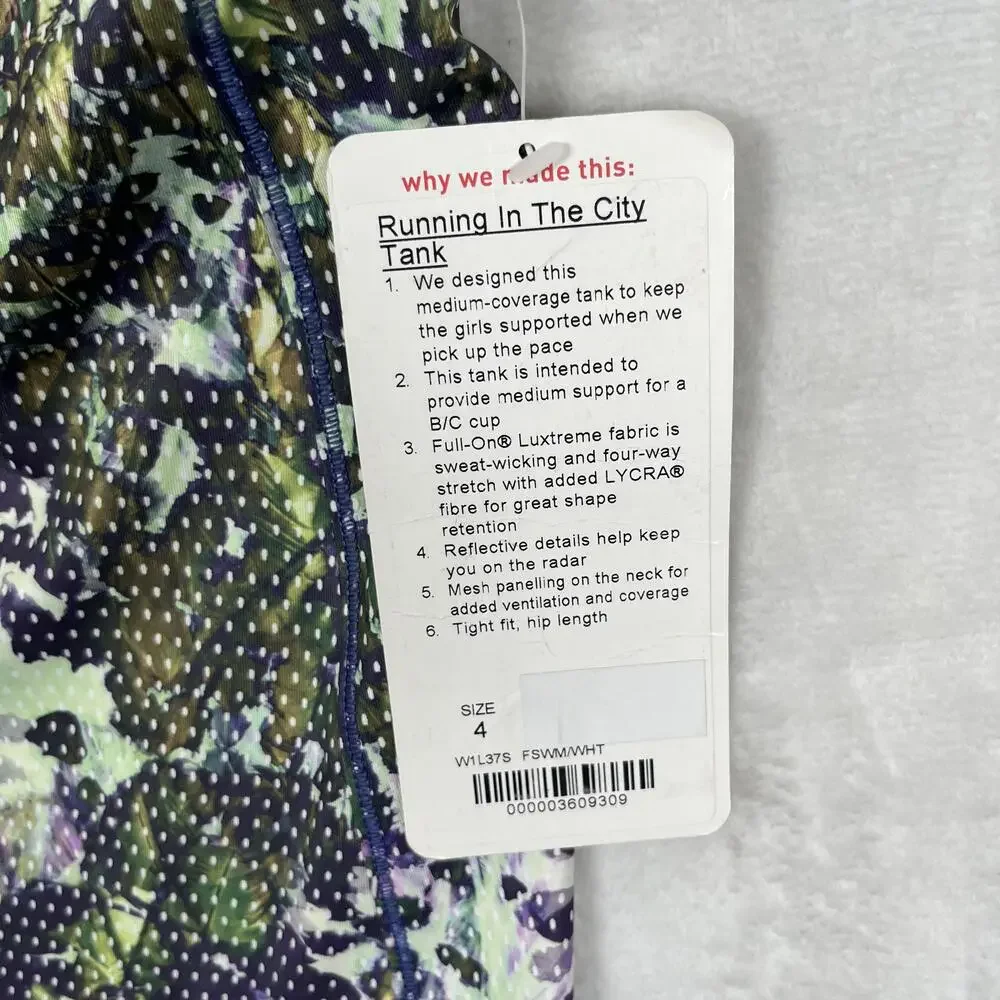 Lululemon Running In The City Tank Top Womens 4 Green Floral Built In Bra